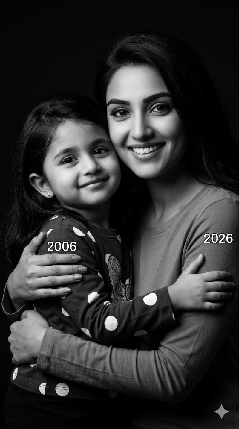 Create a photo of you and your younger self with gemini free
