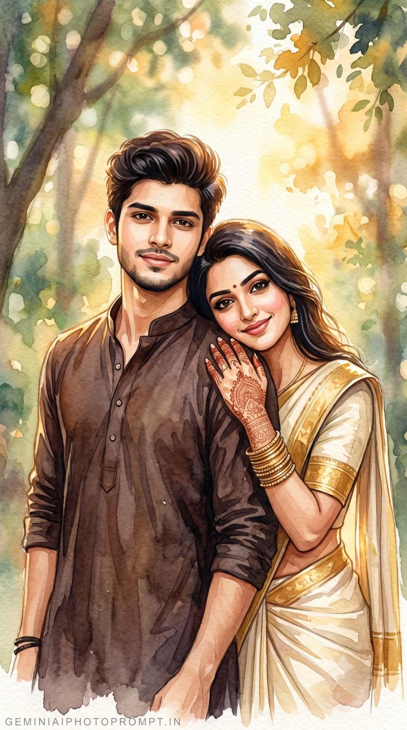 Gemini ai watercolor couple photo prompt free