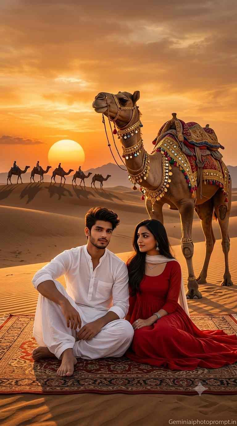 Indian couple in a desert gemini ai prompt instagram download
