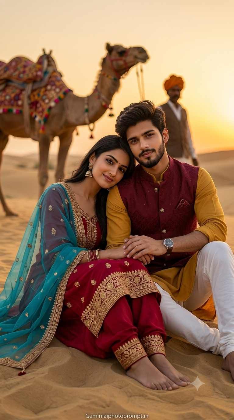 Indian couple in a desert gemini ai prompt instagram download free