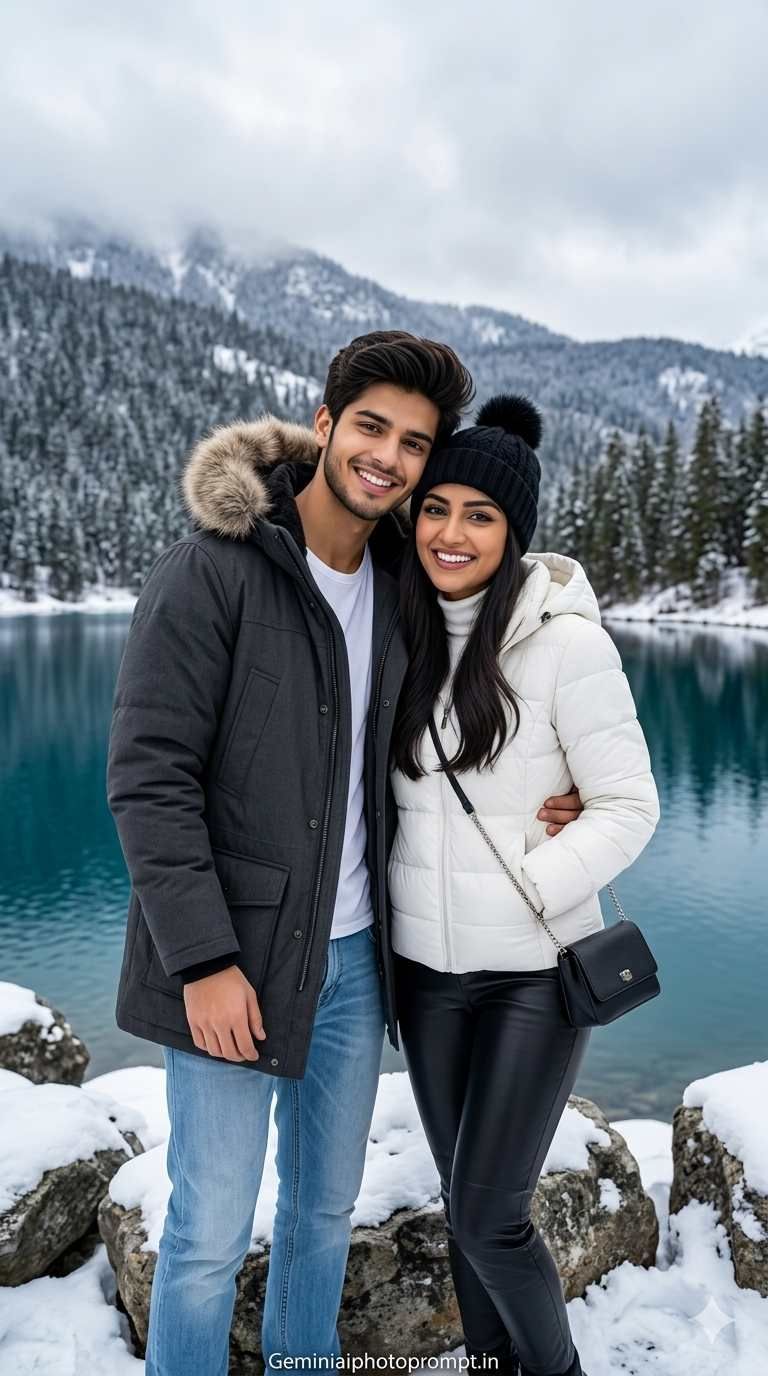 Couple in snow mountain gemini prompt instagram